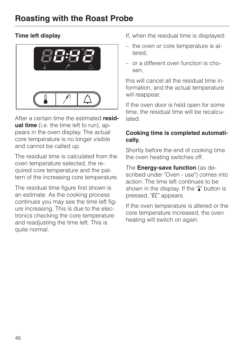 Roasting with the roast probe | Miele H 387-1 B KAT User Manual | Page 46 / 76