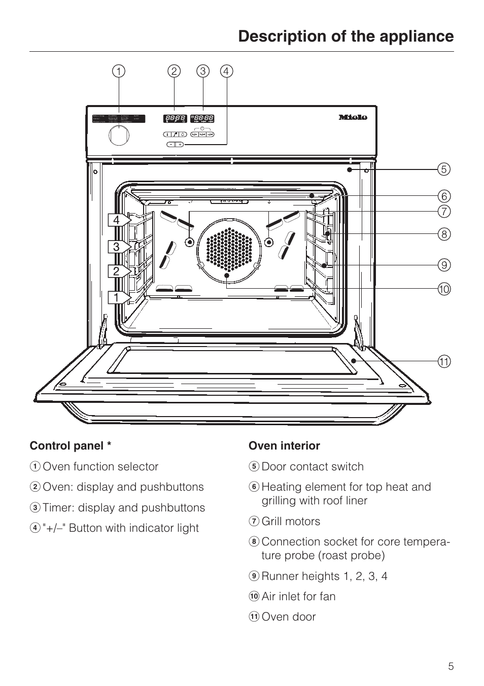 Description of the appliance 5, Description of the appliance | Miele H 387-1 B KAT User Manual | Page 5 / 76
