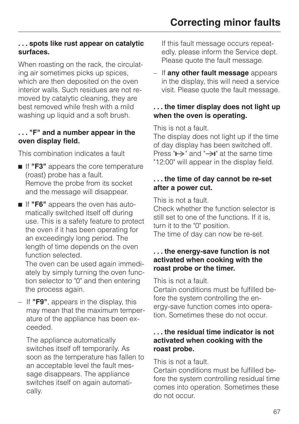 Correcting minor faults | Miele H 387-1 B KAT User Manual | Page 67 / 76