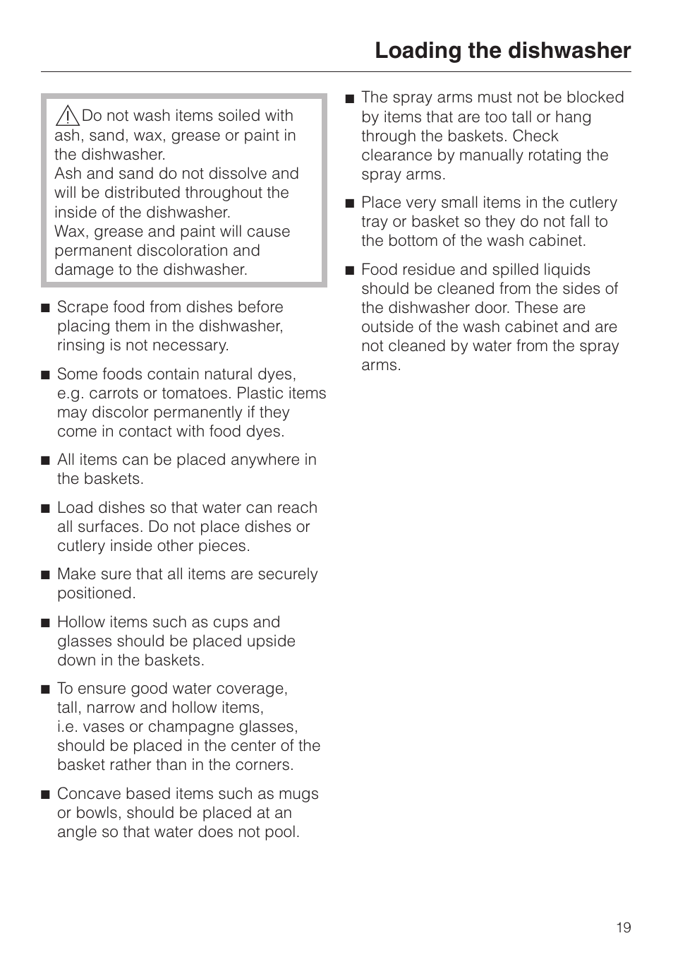 Loading the dishwasher 19, Loading the dishwasher | Miele LaPerla G 2830 SCi User Manual | Page 19 / 80