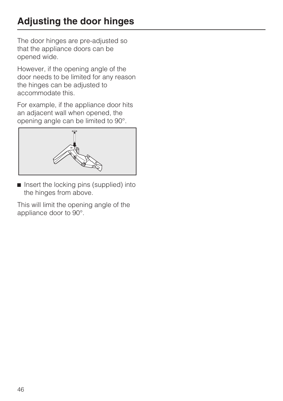 Adjusting the door hinges 46, Adjusting the door hinges | Miele KFN 9755 iDE EN User Manual | Page 46 / 60