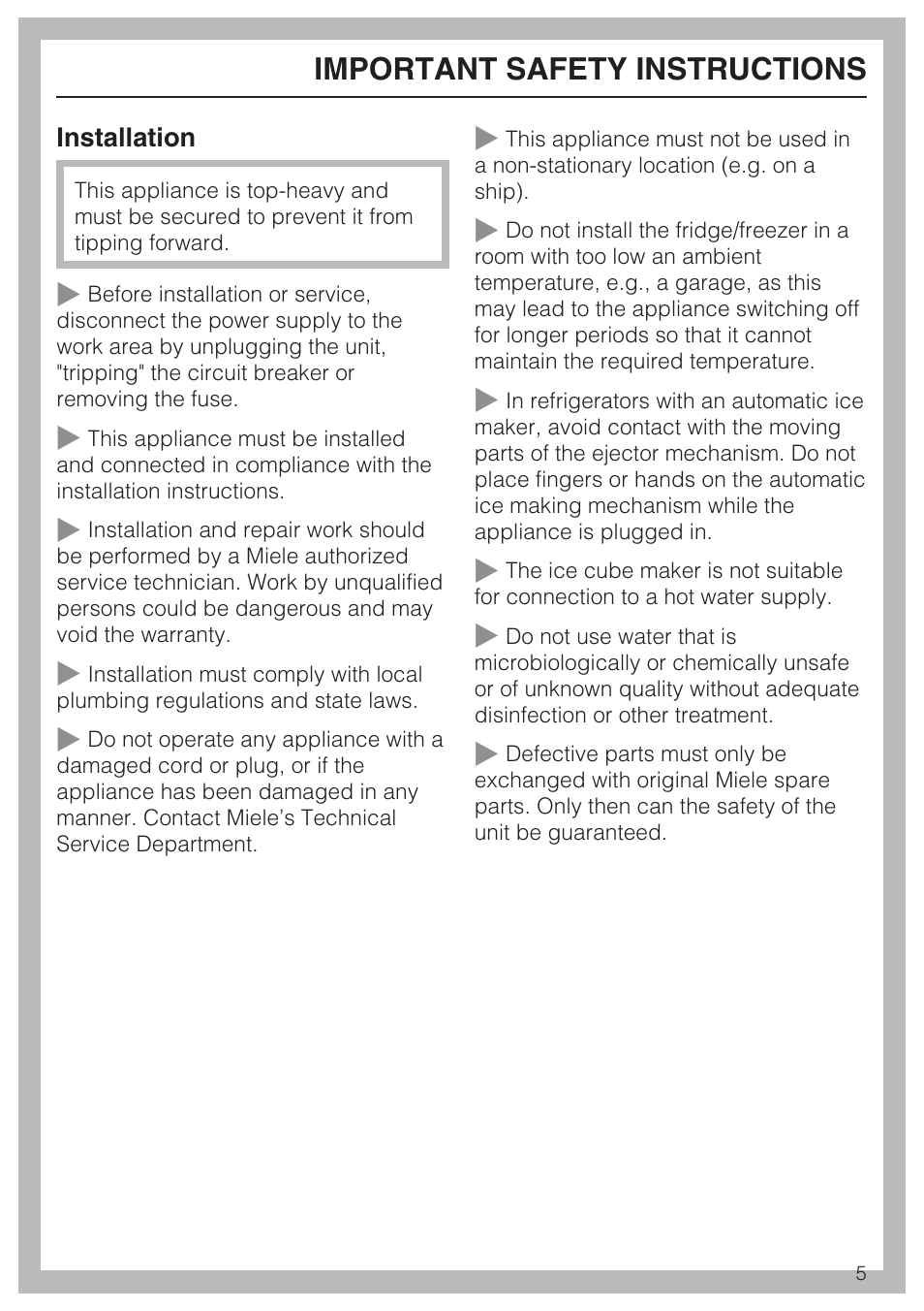 Important safety instructions | Miele KFN 9755 iDE EN User Manual | Page 5 / 60