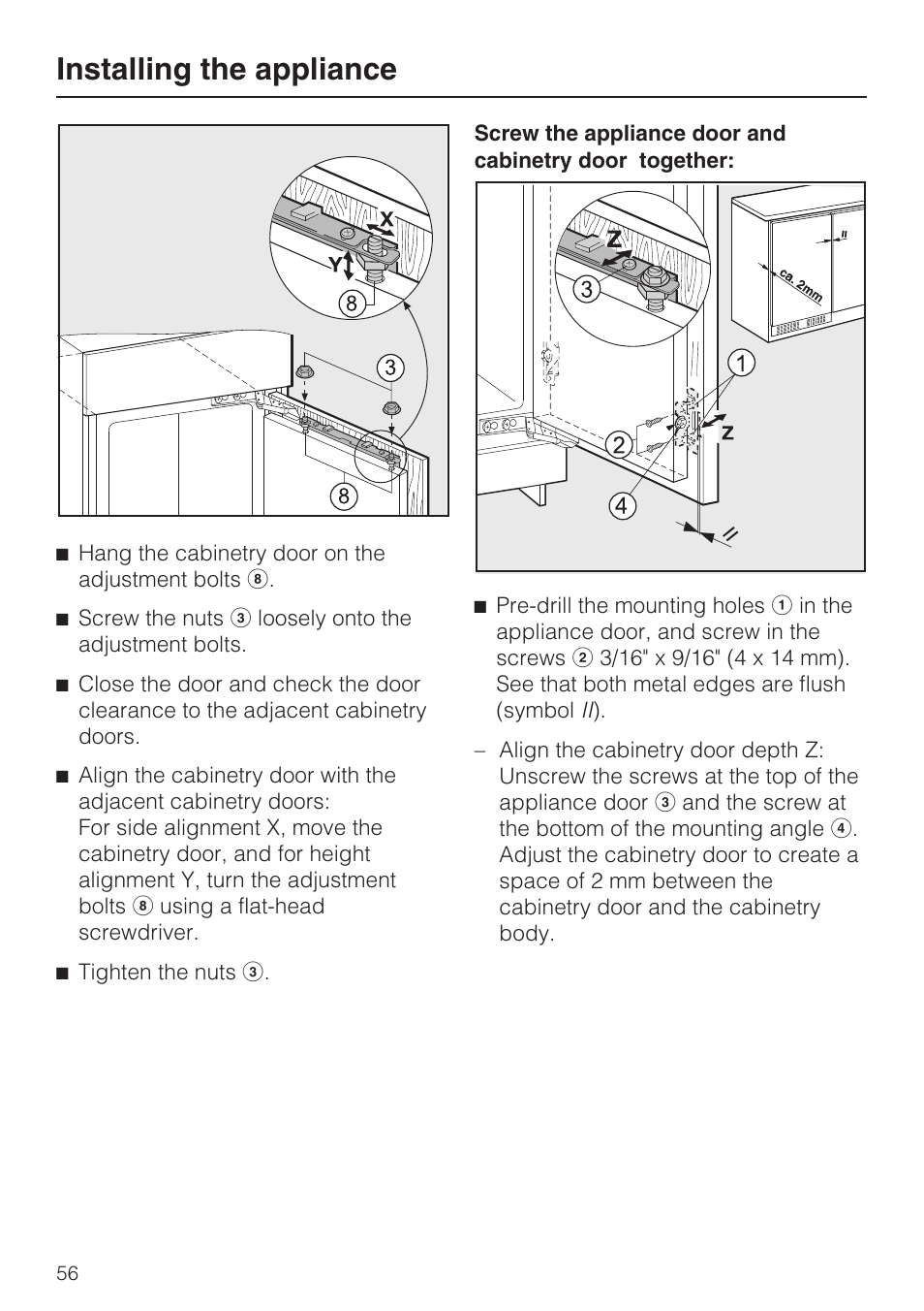 Installing the appliance | Miele KFN 9755 iDE EN User Manual | Page 56 / 60