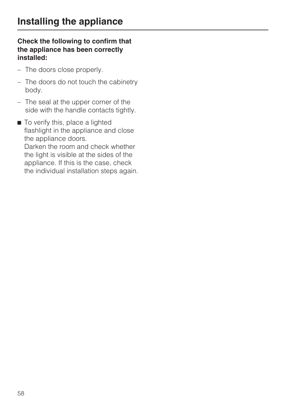 Installing the appliance | Miele KFN 9755 iDE EN User Manual | Page 58 / 60