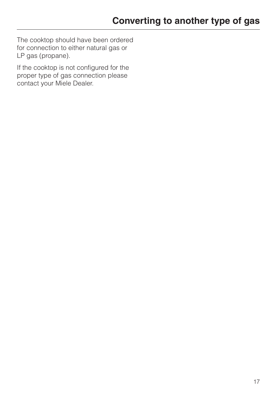 Converting to another type of gas 17, Converting to another type of gas | Miele KM 406 User Manual | Page 17 / 20