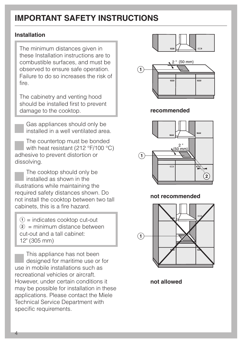 Important safety instructions 4, Important safety instructions | Miele KM 406 User Manual | Page 4 / 20
