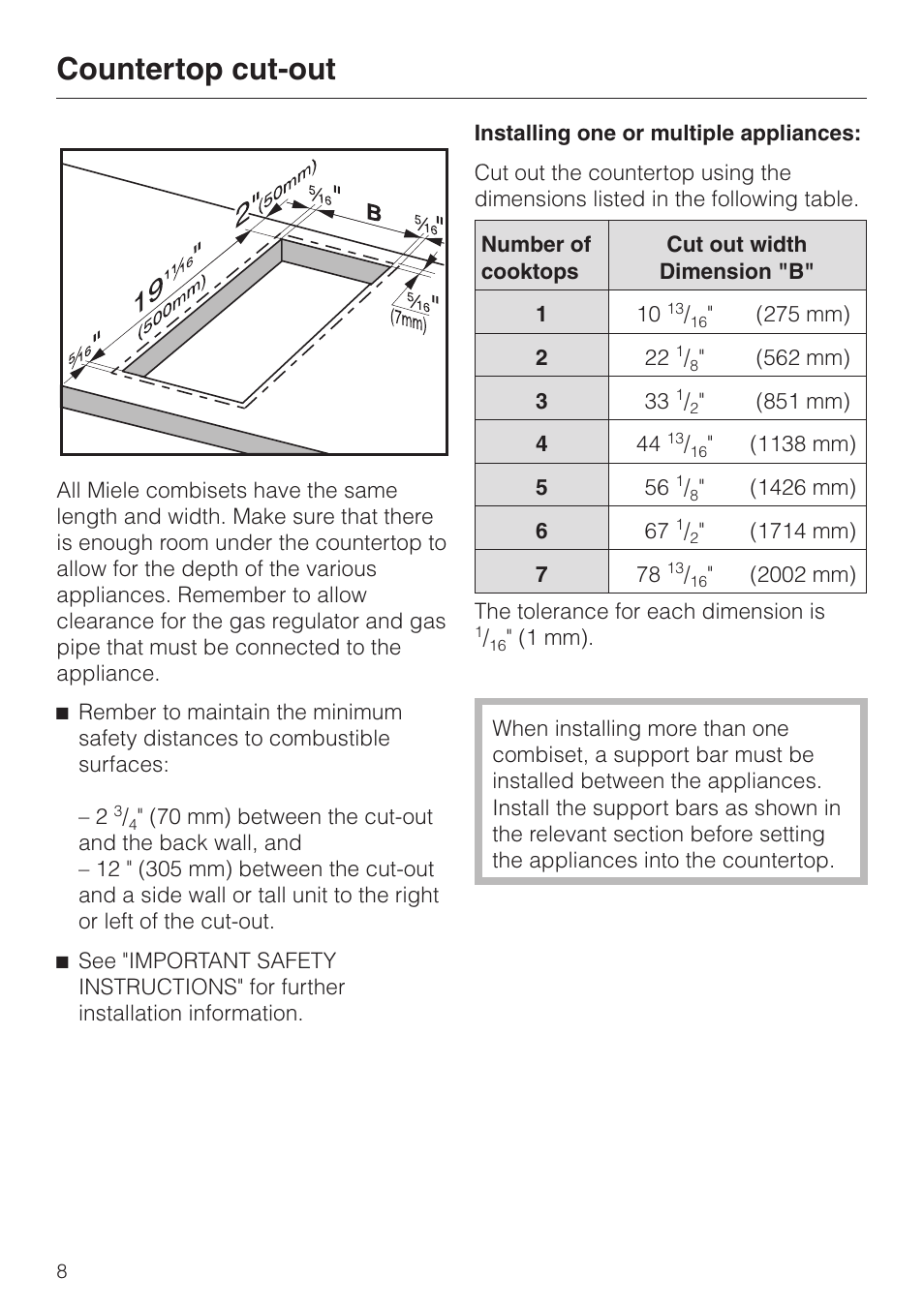 Countertop cut-out 8, Countertop cut-out | Miele KM 406 User Manual | Page 8 / 20