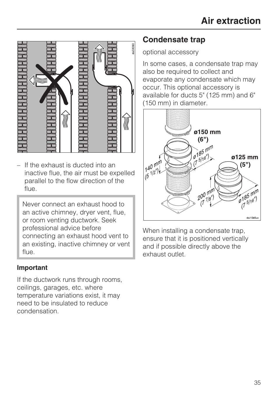 Air extraction, Condensate trap | Miele DA 3180 EN User Manual | Page 35 / 40