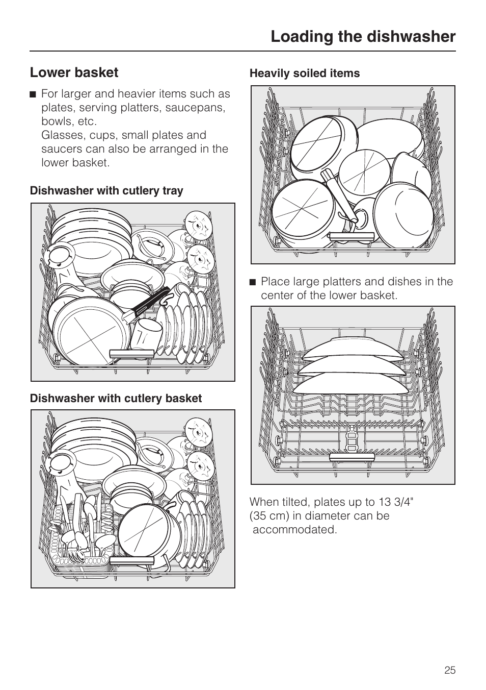 Lower basket 25, Loading the dishwasher, Lower basket | Miele G 5515 User Manual | Page 25 / 68