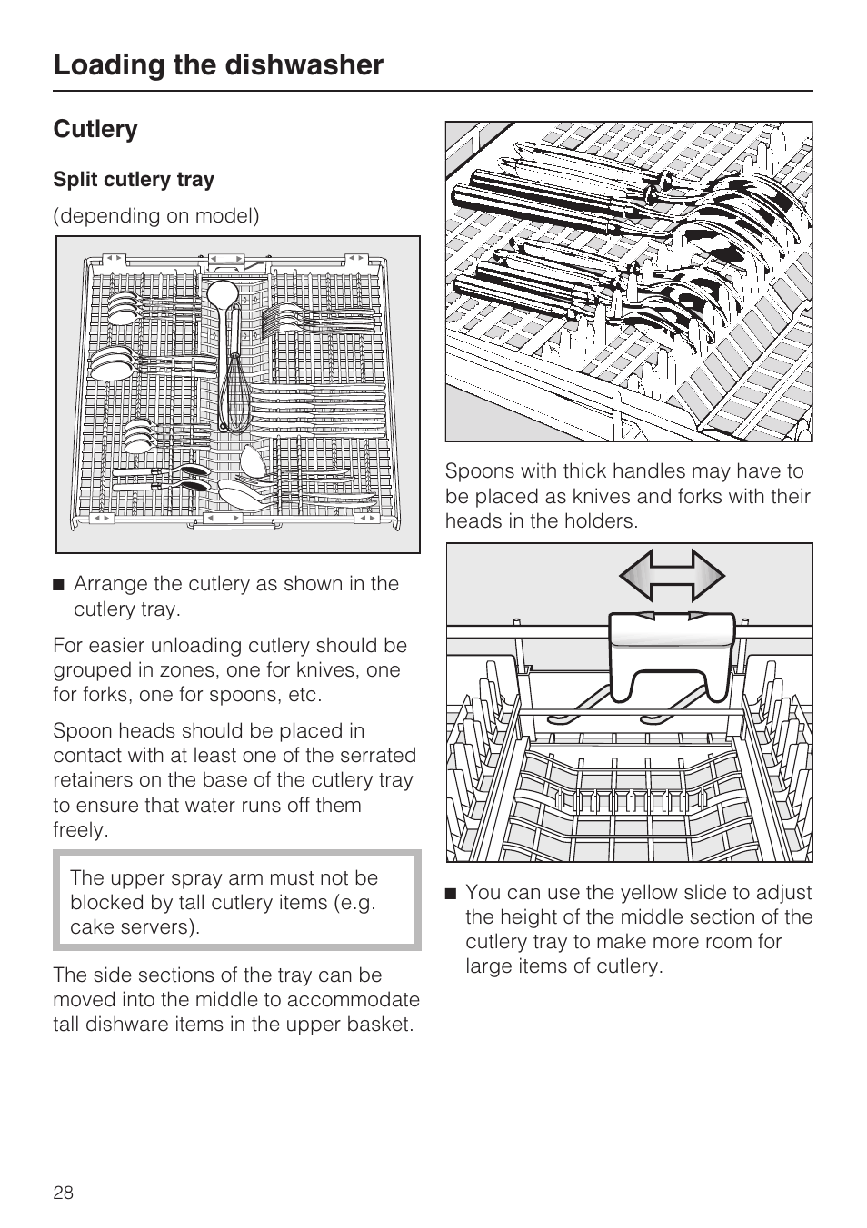 Cutlery 28, Loading the dishwasher, Cutlery | Miele G 5515 User Manual | Page 28 / 68