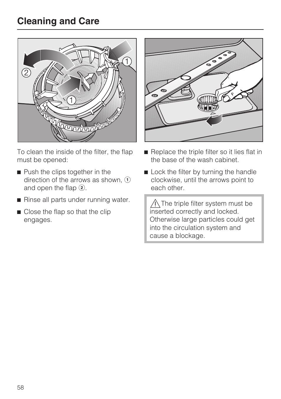 Cleaning and care | Miele G 5515 User Manual | Page 58 / 68