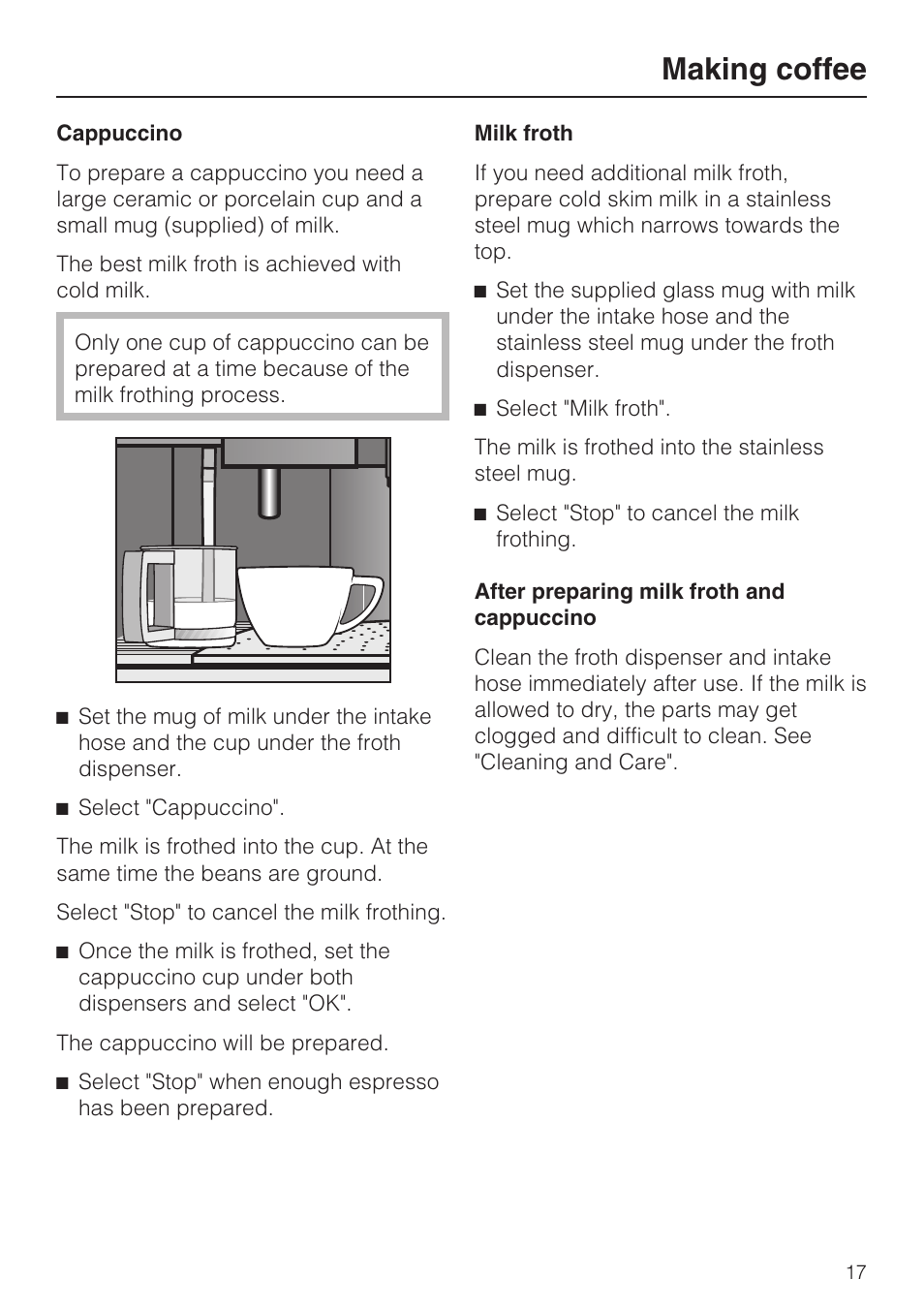 Making coffee | Miele CVA 4070 User Manual | Page 17 / 64