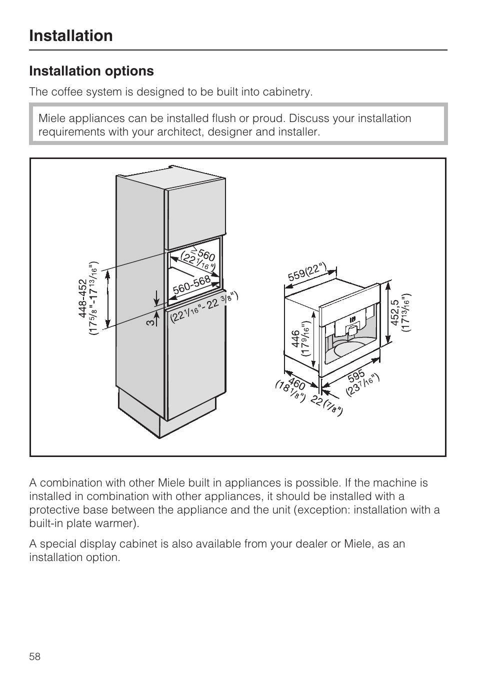 Installation 58, Installation | Miele CVA 4070 User Manual | Page 58 / 64