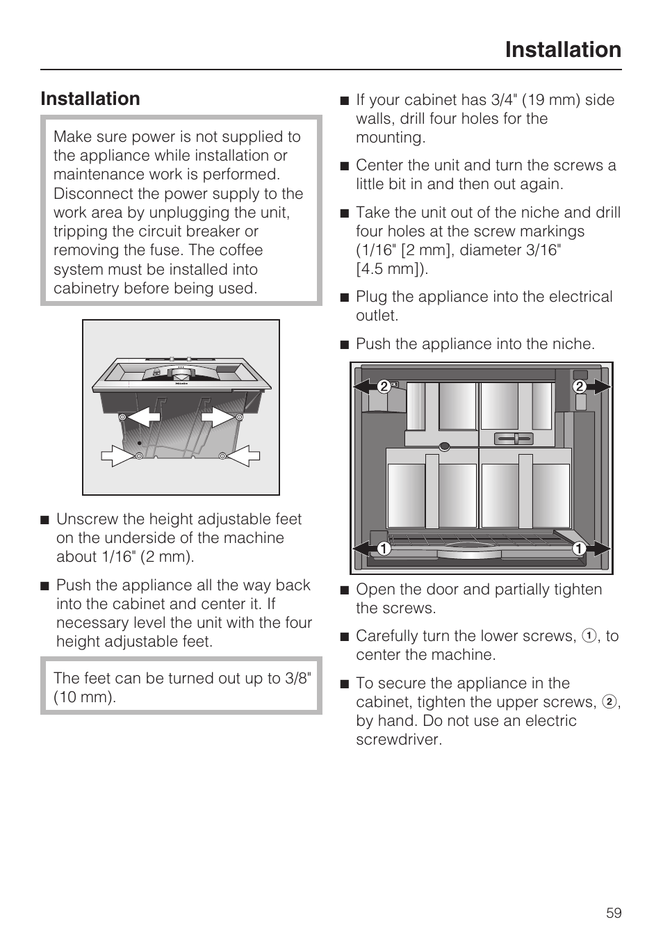 Installation | Miele CVA 4070 User Manual | Page 59 / 64