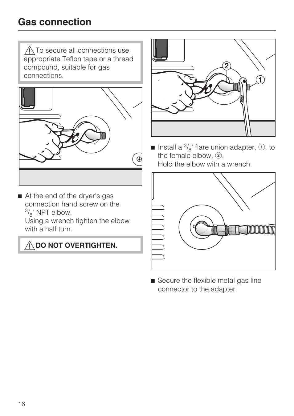 Gas connection | Miele T 9822 User Manual | Page 16 / 28