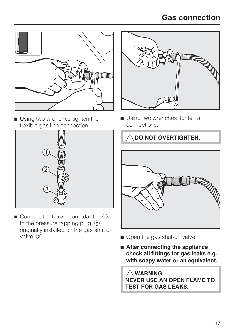 Gas connection | Miele T 9822 User Manual | Page 17 / 28