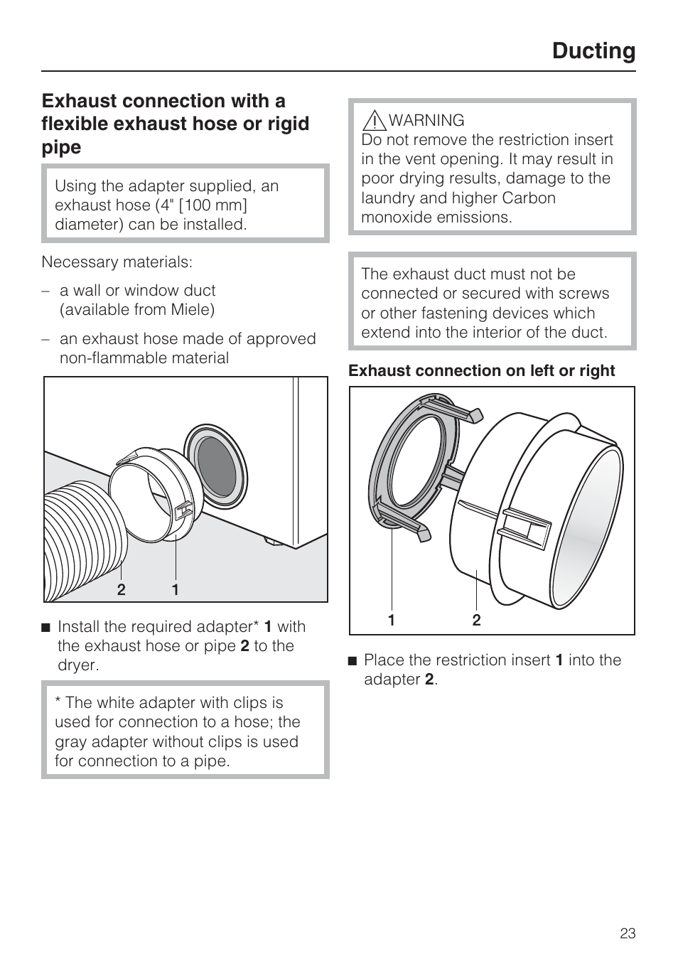 Ducting | Miele T 9822 User Manual | Page 23 / 28