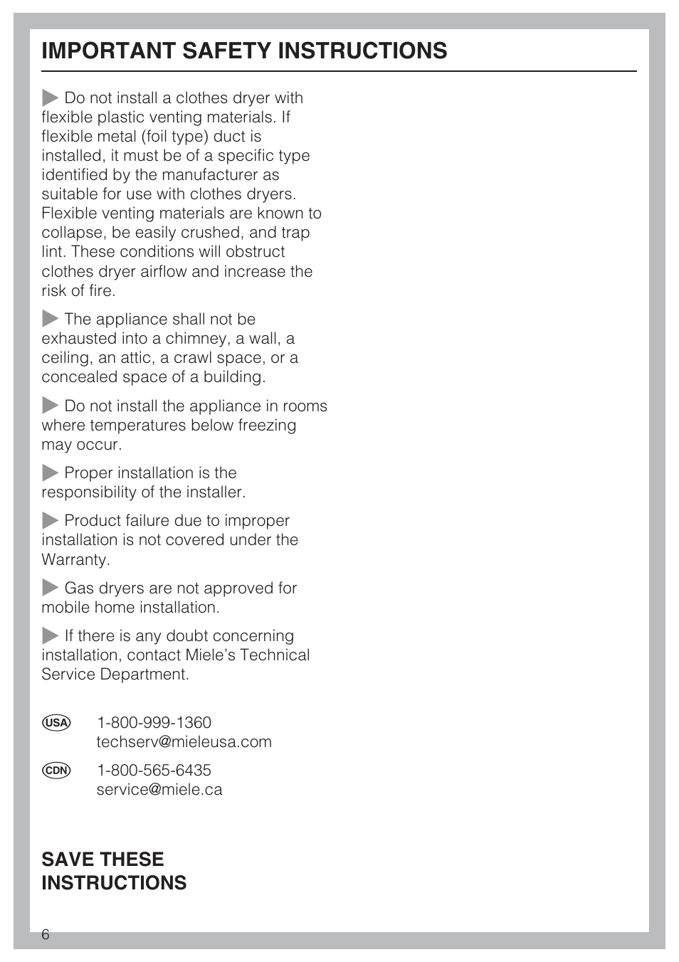 Important safety instructions | Miele T 9822 User Manual | Page 6 / 28