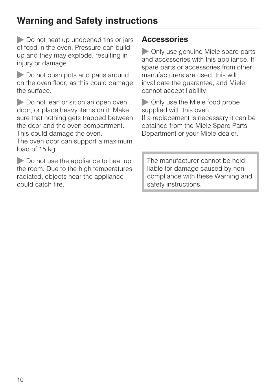 Warning and safety instructions | Miele H 5961 B User Manual | Page 10 / 84