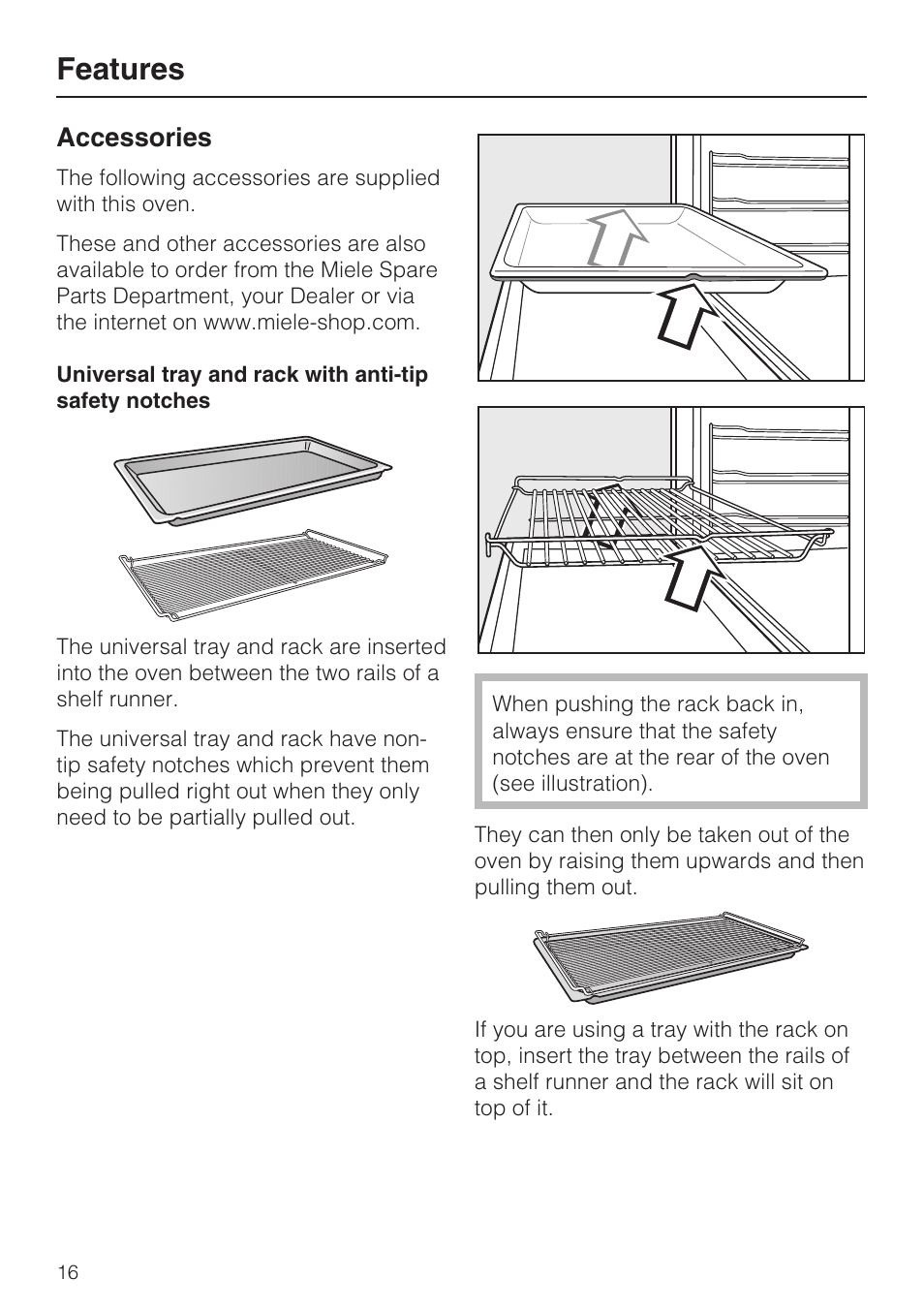 Accessories 16, Features, Accessories | Miele H 5961 B User Manual | Page 16 / 84