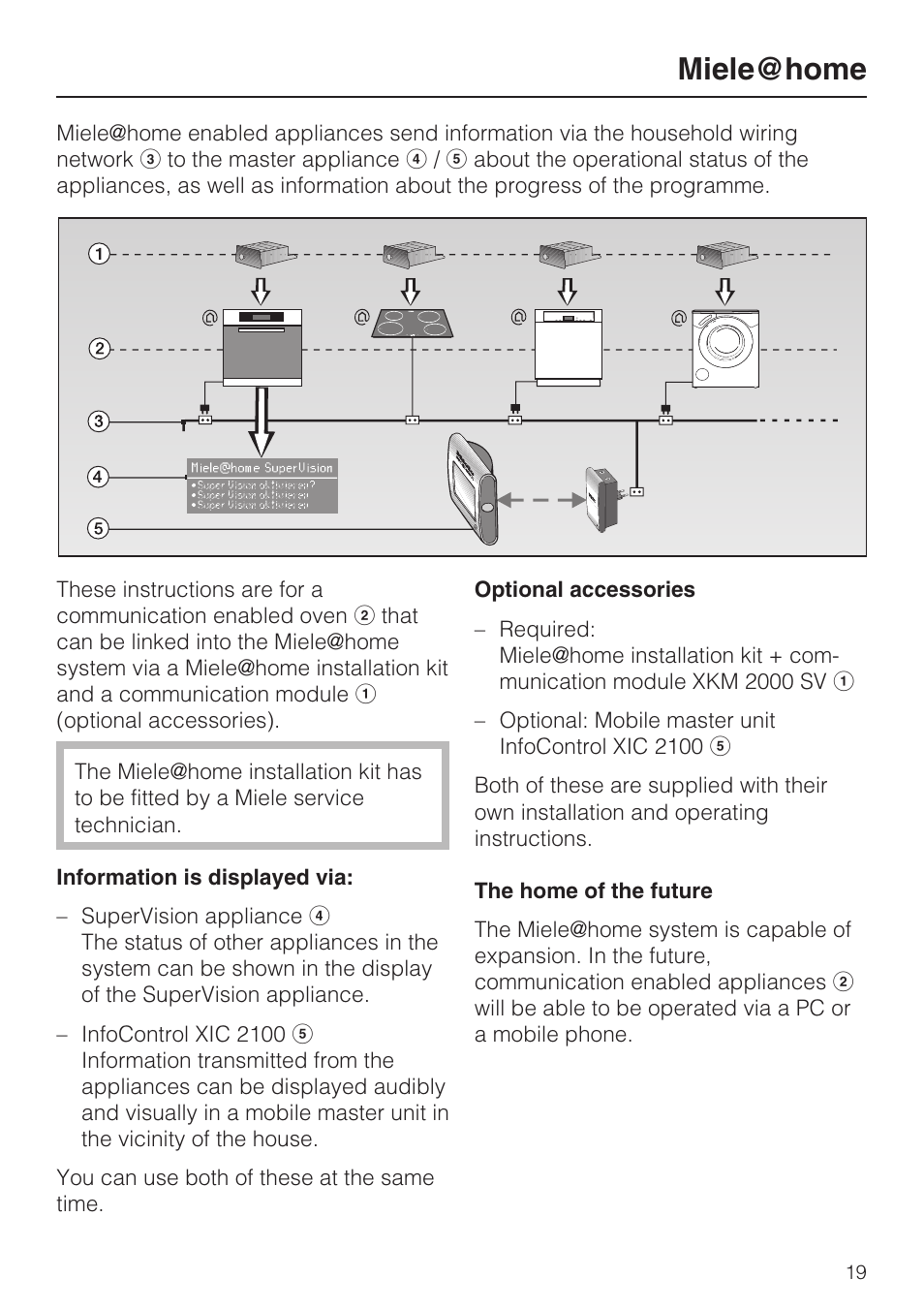 Miele@home 19, Optional accessories 19, Miele@home | Miele H 5961 B User Manual | Page 19 / 84