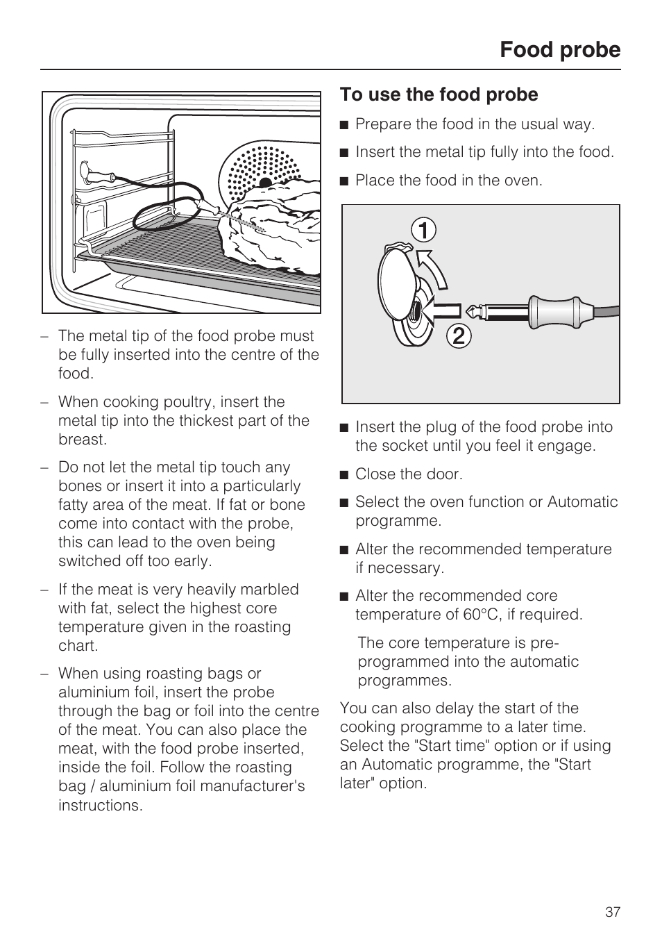 To use the food probe 37, Food probe | Miele H 5961 B User Manual | Page 37 / 84