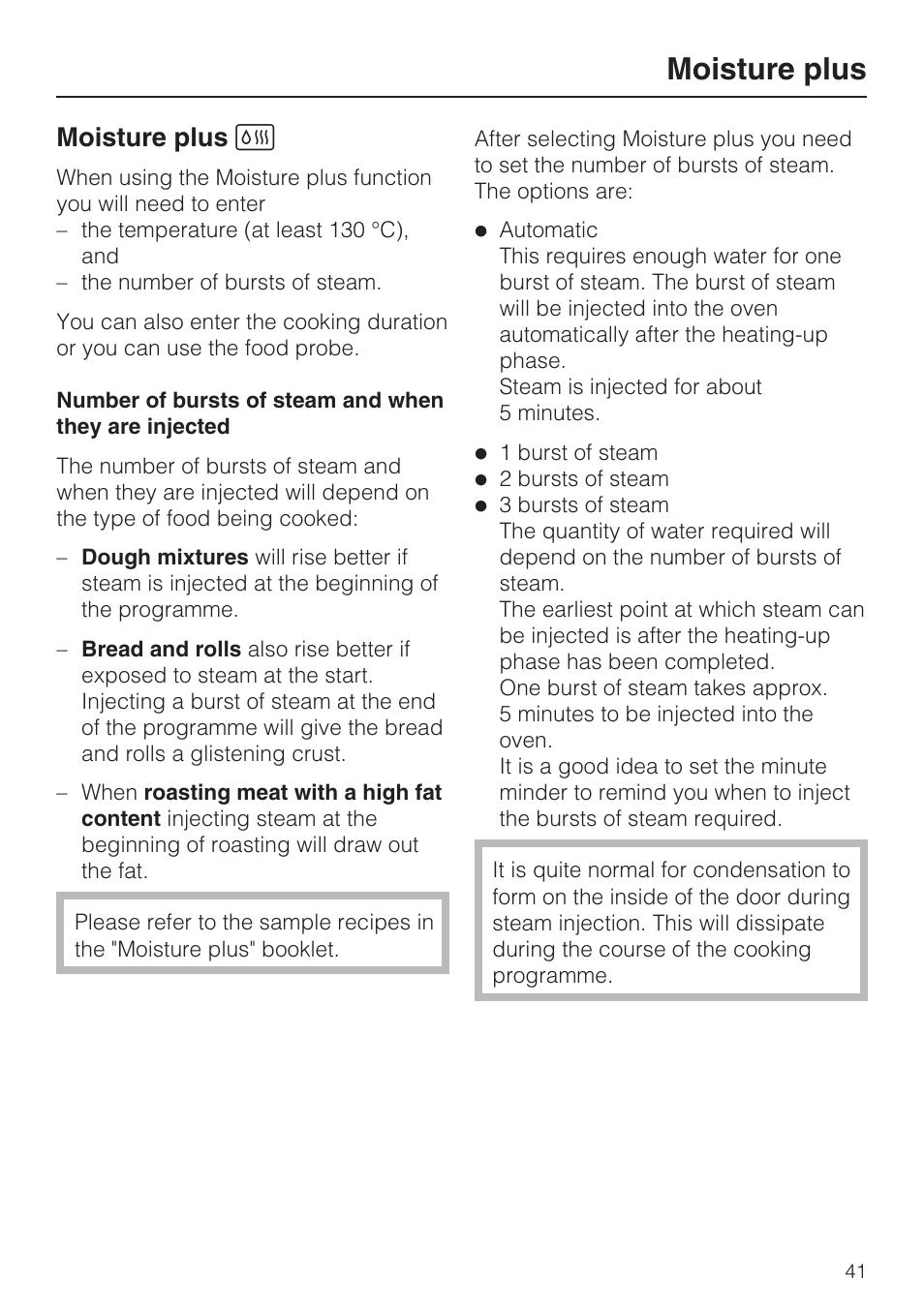 Moisture plus d 41, Moisture plus, Moisture plus d | Miele H 5961 B User Manual | Page 41 / 84