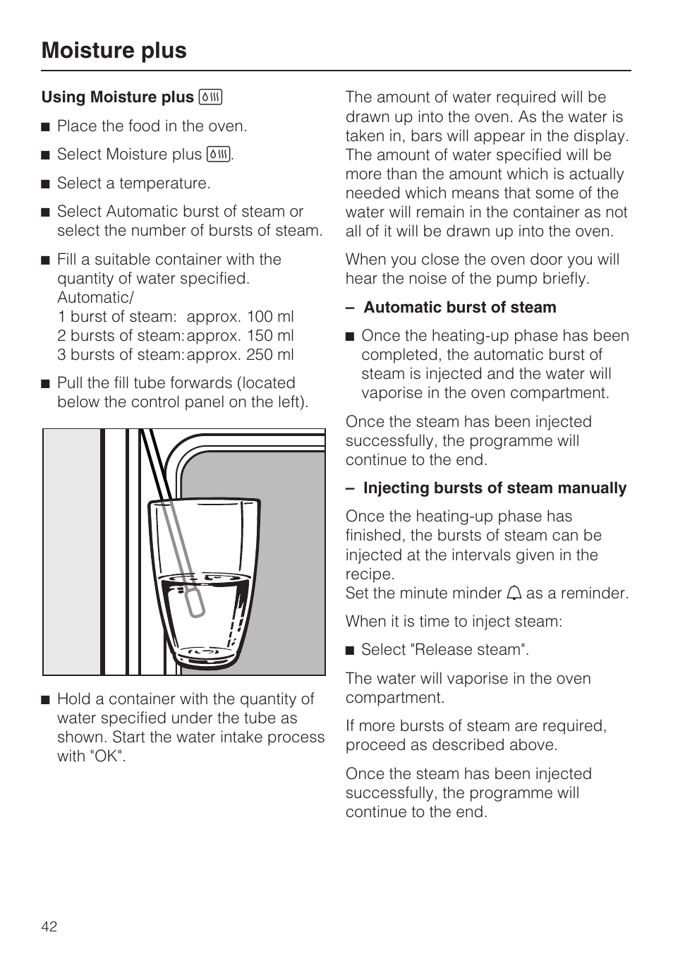 Using moisture plus d 42, Moisture plus | Miele H 5961 B User Manual | Page 42 / 84