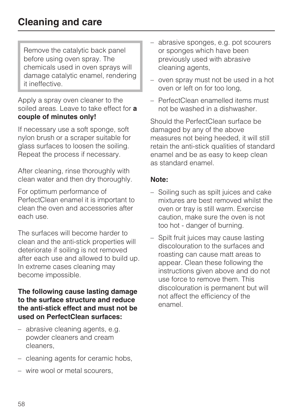 Cleaning and care | Miele H 5961 B User Manual | Page 58 / 84