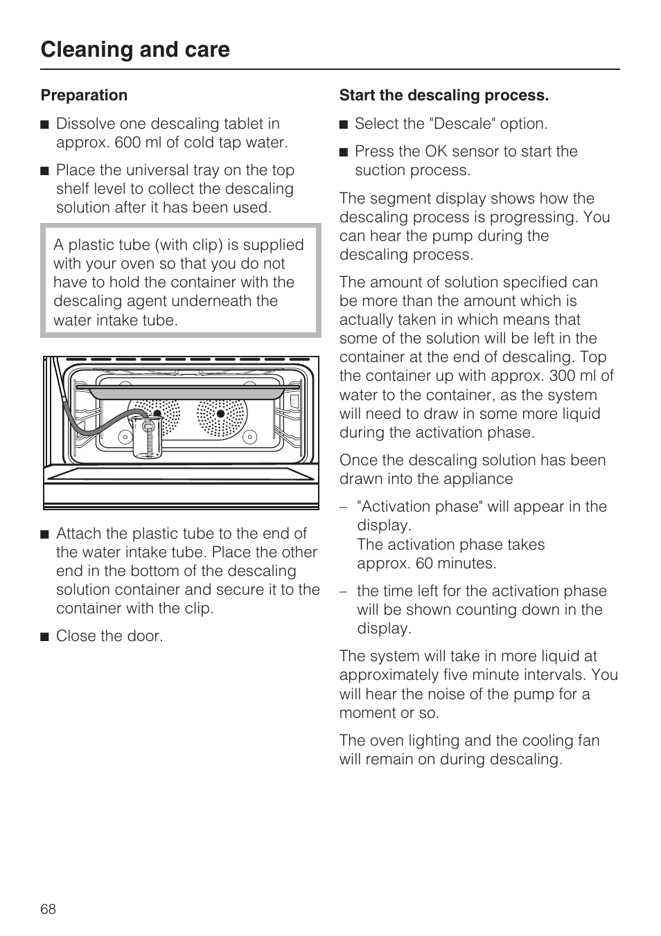 Preparation 68, Start the descaling process. 68, Cleaning and care | Miele H 5961 B User Manual | Page 68 / 84