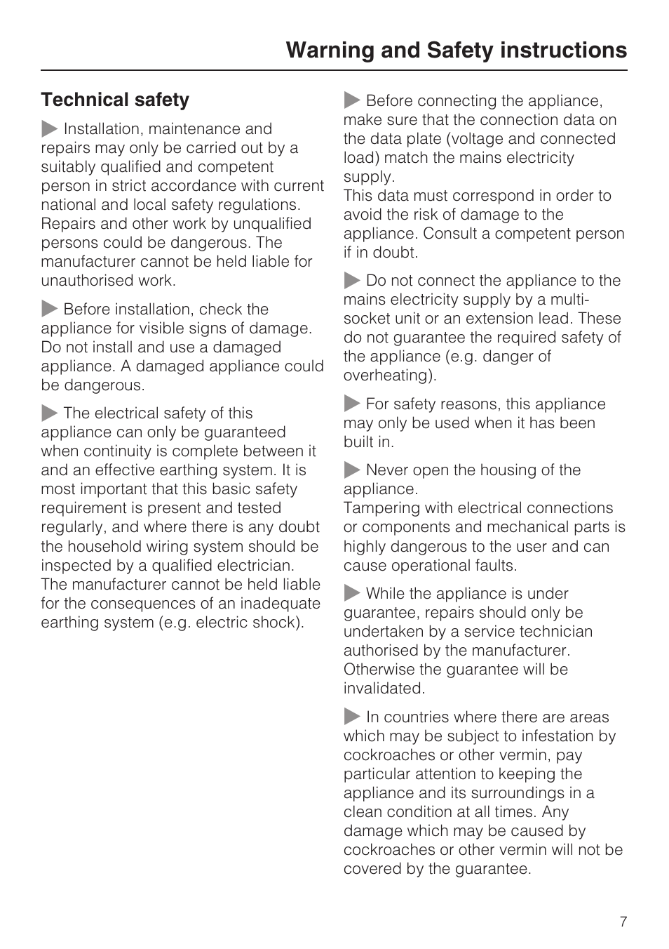 Warning and safety instructions | Miele H 5961 B User Manual | Page 7 / 84