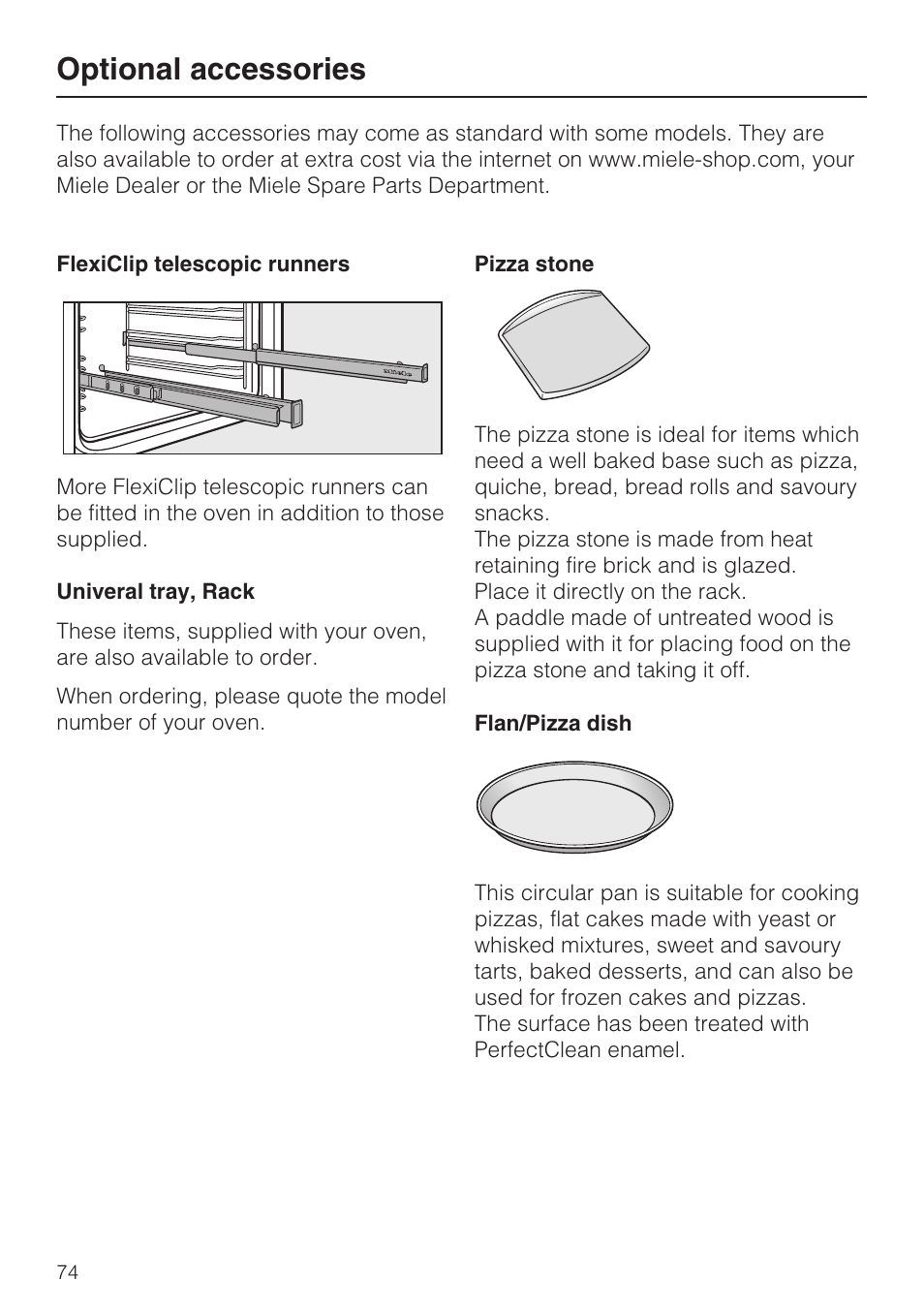 Optional accessories 74, Optional accessories | Miele H 5961 B User Manual | Page 74 / 84