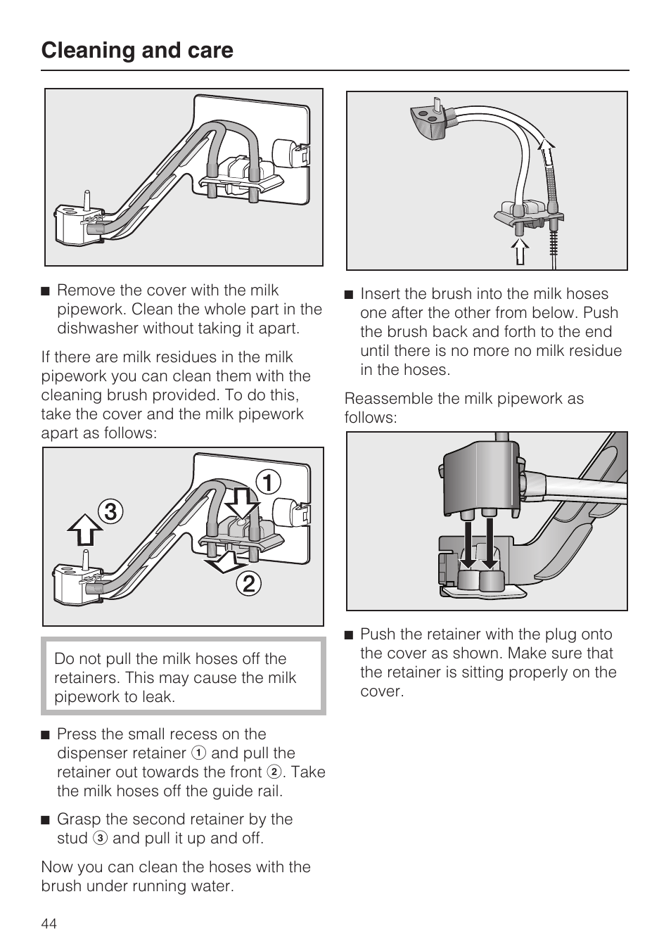 Cleaning and care | Miele CVA 4068 User Manual | Page 44 / 72