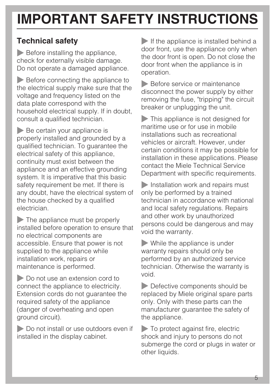 Important safety instructions | Miele CVA 4068 User Manual | Page 5 / 72