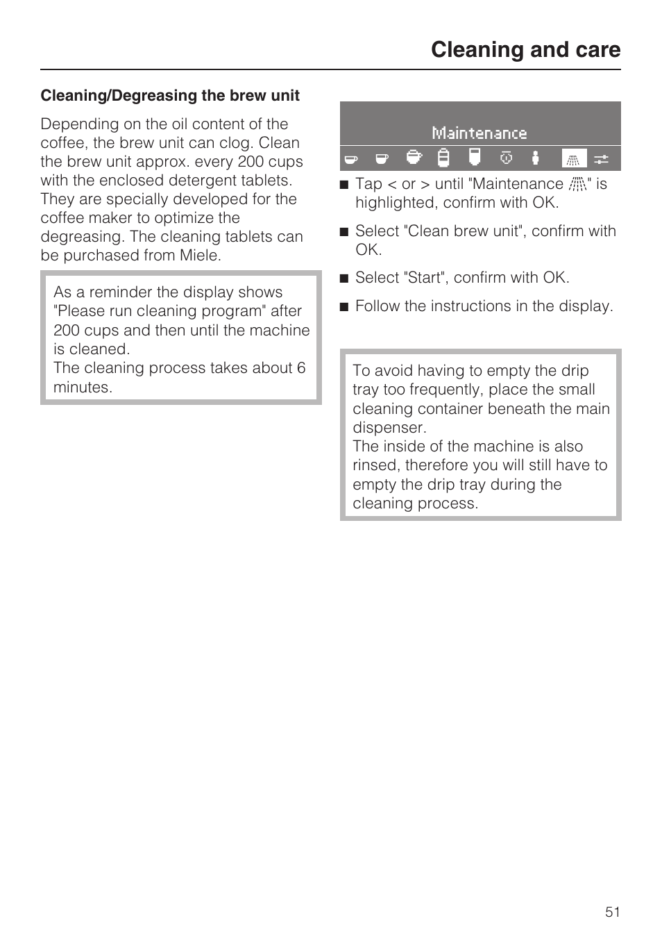 Cleaning and care | Miele CVA 4068 User Manual | Page 51 / 72