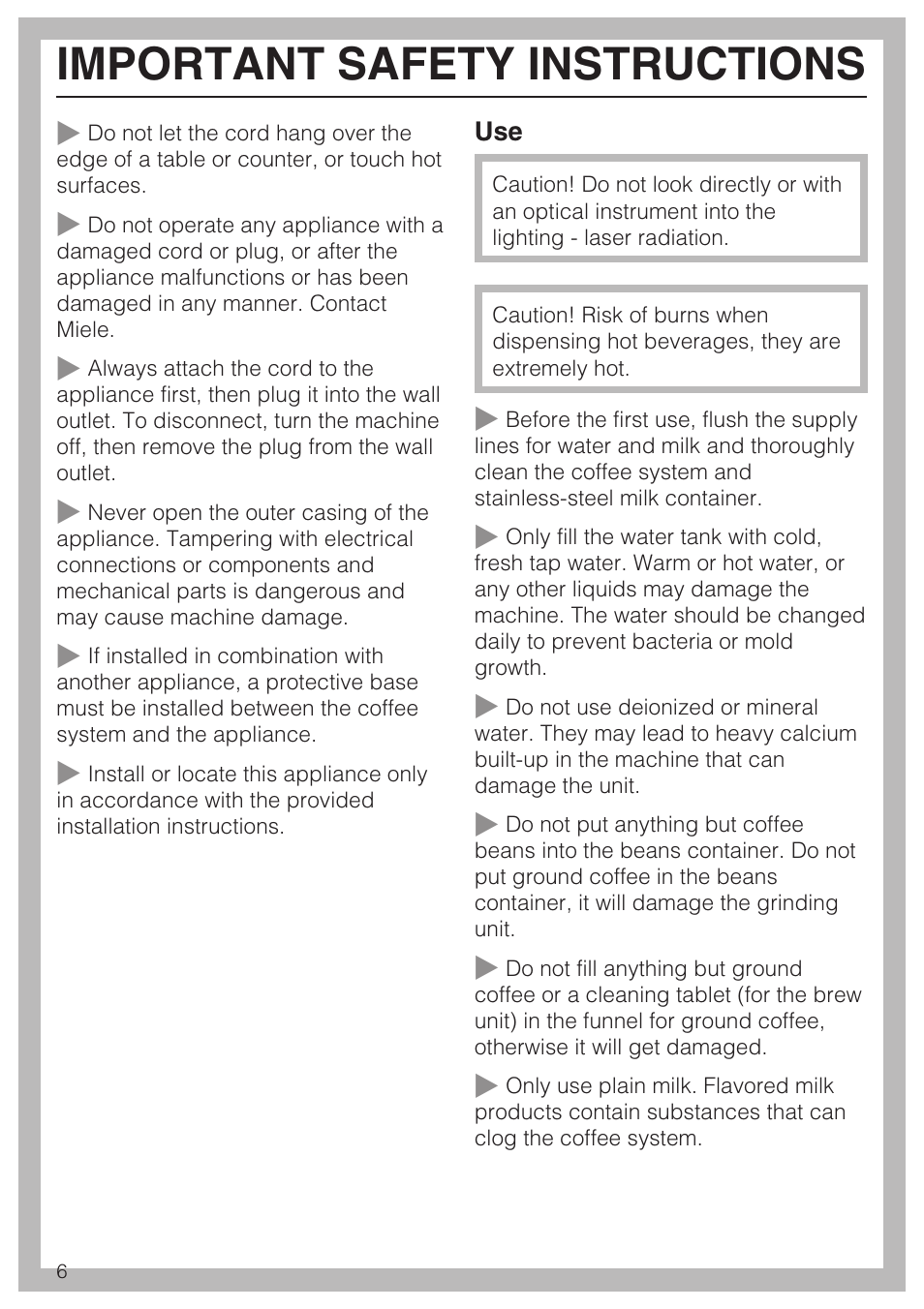 Important safety instructions | Miele CVA 4068 User Manual | Page 6 / 72
