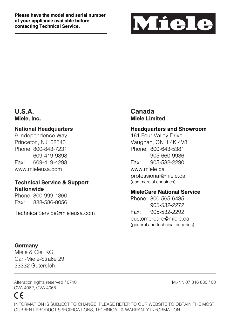 Miele CVA 4068 User Manual | Page 72 / 72