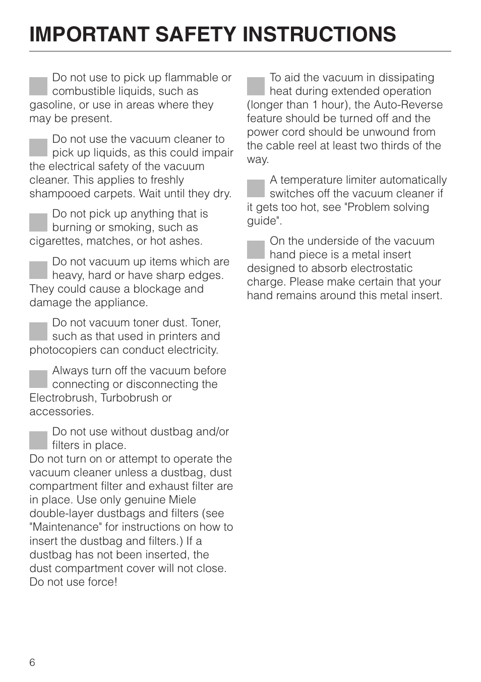 Important safety instructions | Miele S 658 User Manual | Page 6 / 48
