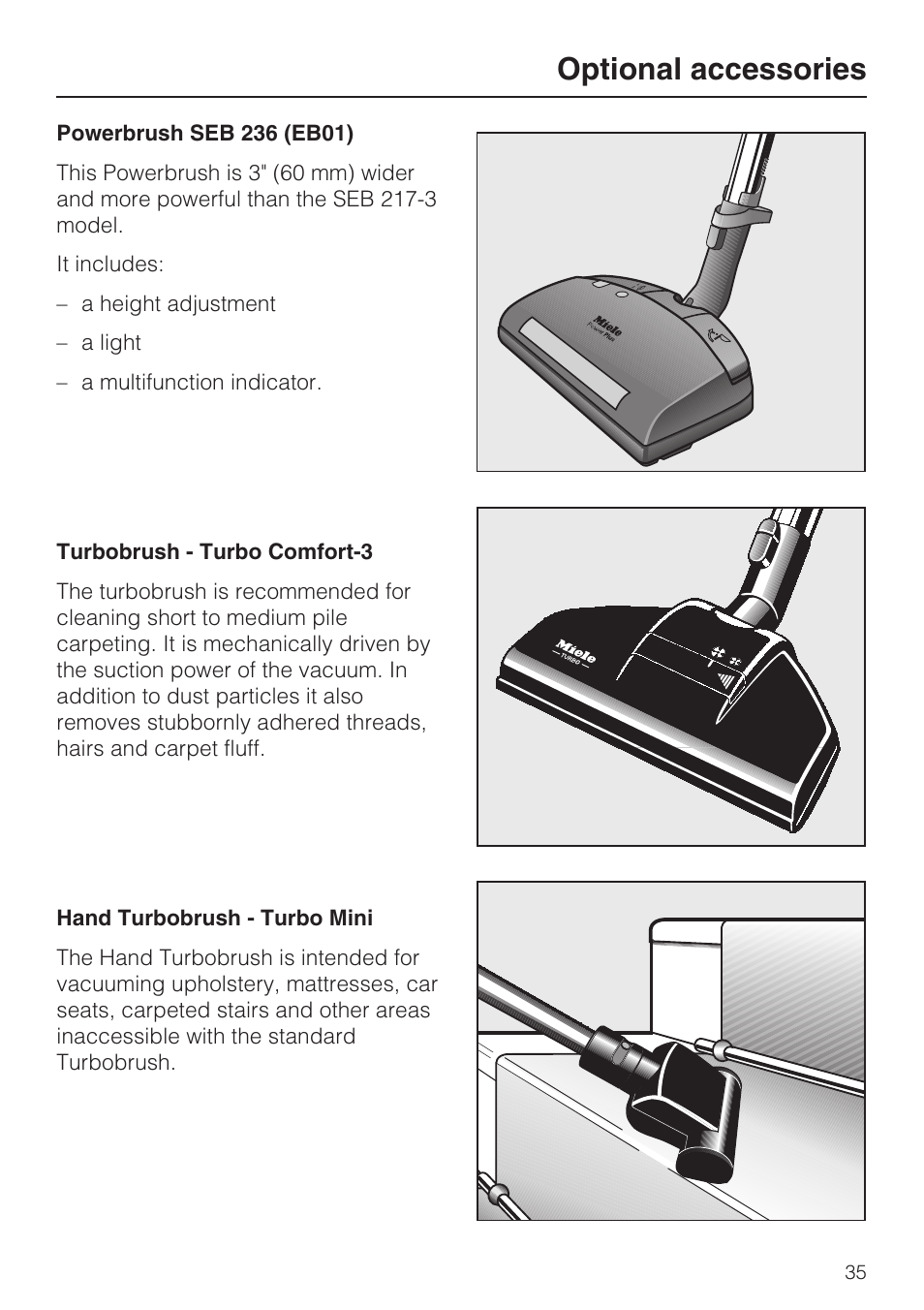 Optional accessories | Miele S 700 User Manual | Page 35 / 44