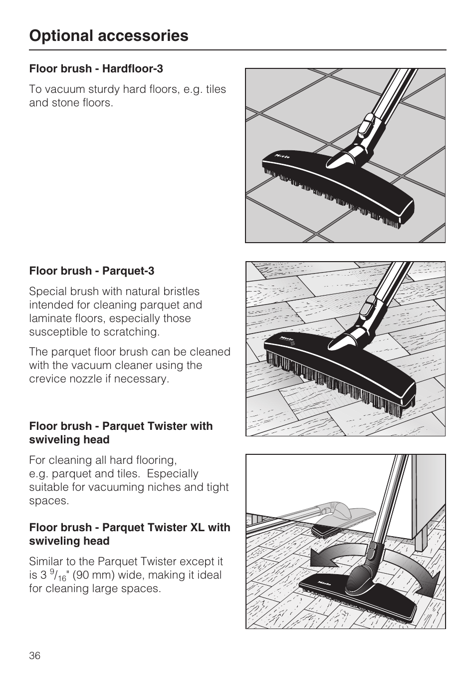Optional accessories | Miele S 700 User Manual | Page 36 / 44