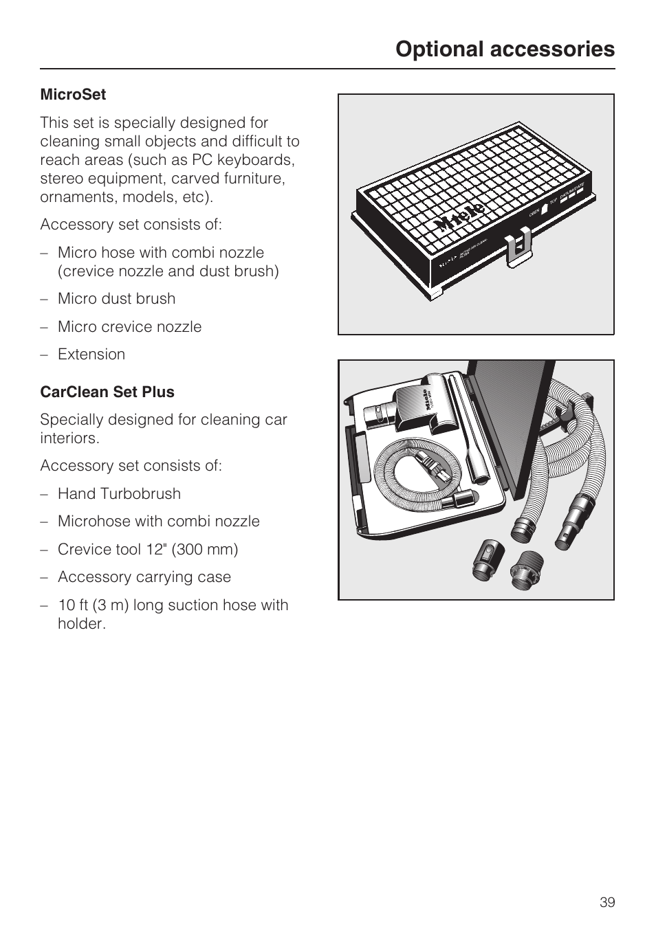 Optional accessories | Miele S 700 User Manual | Page 39 / 44