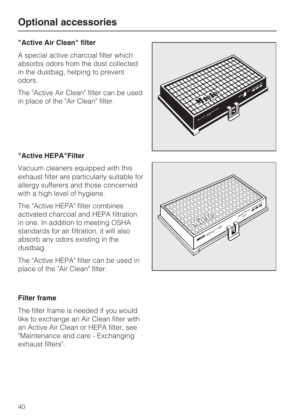 Optional accessories | Miele S 700 User Manual | Page 40 / 44