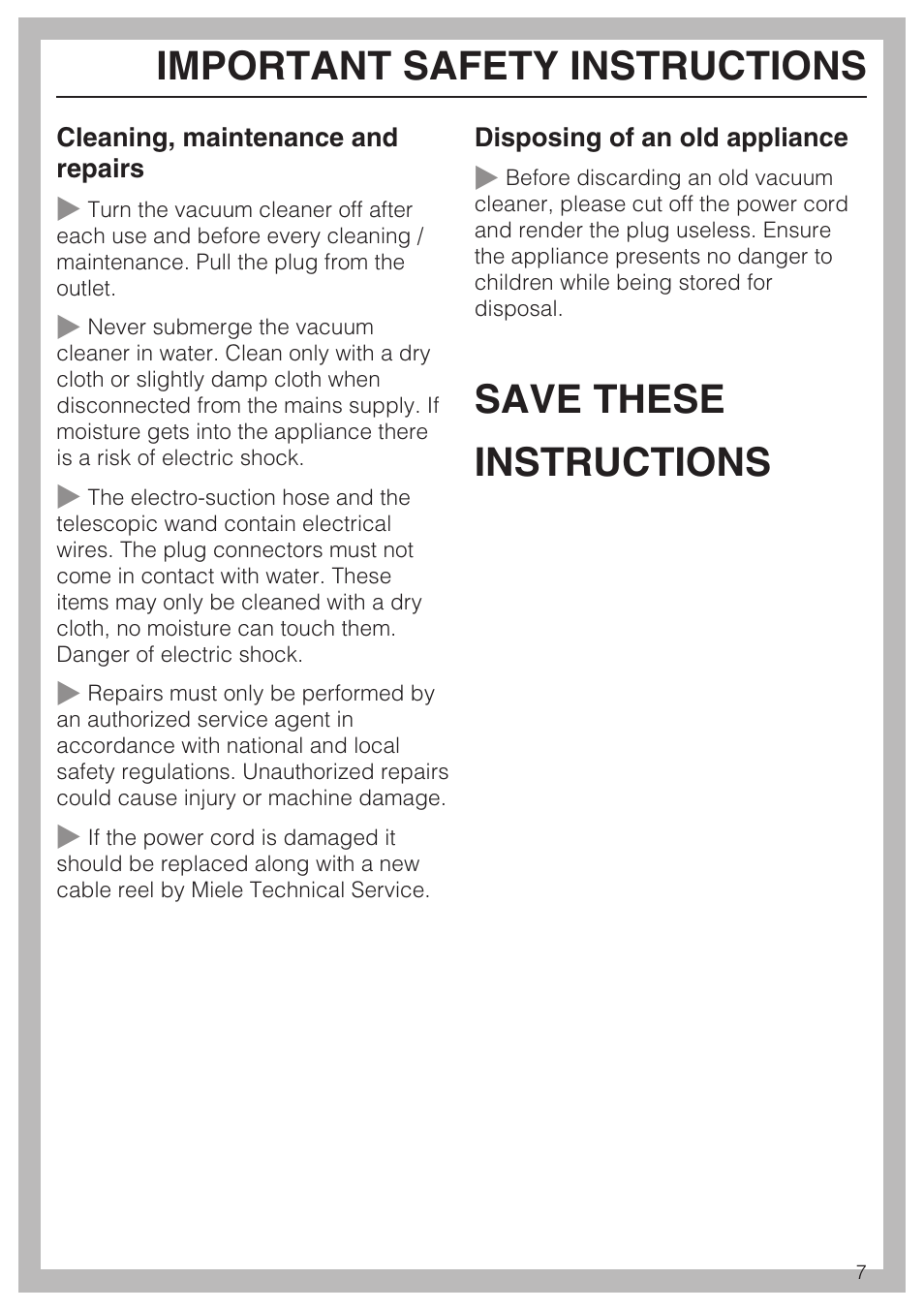 Miele S 700 User Manual | Page 7 / 44
