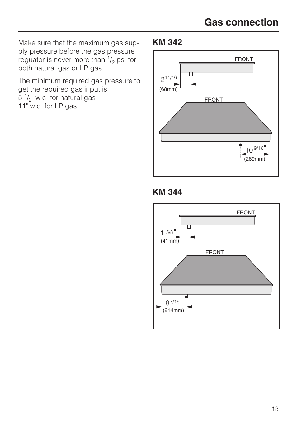 Gas connection | Miele KM 344 User Manual | Page 13 / 24