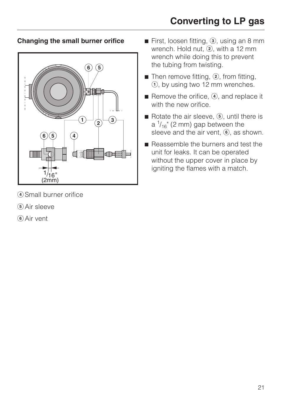 Converting to lp gas | Miele KM 344 User Manual | Page 21 / 24
