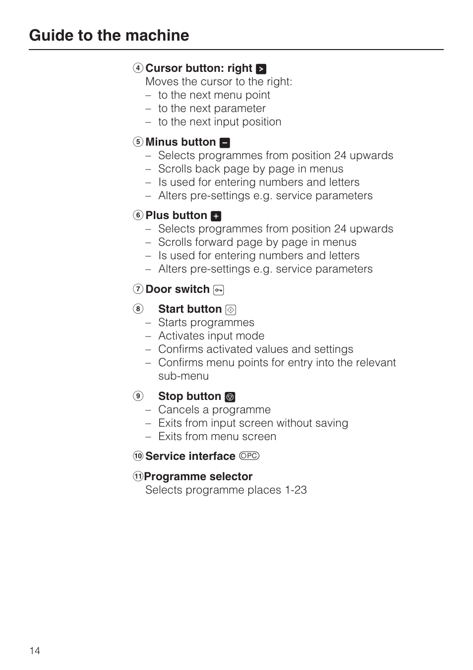 Guide to the machine | Miele G 7823 User Manual | Page 14 / 68