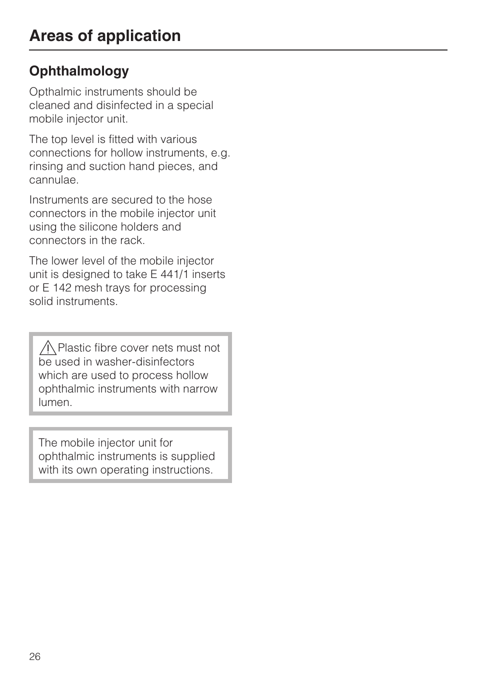 Ophthalmology 26, Areas of application | Miele G 7823 User Manual | Page 26 / 68