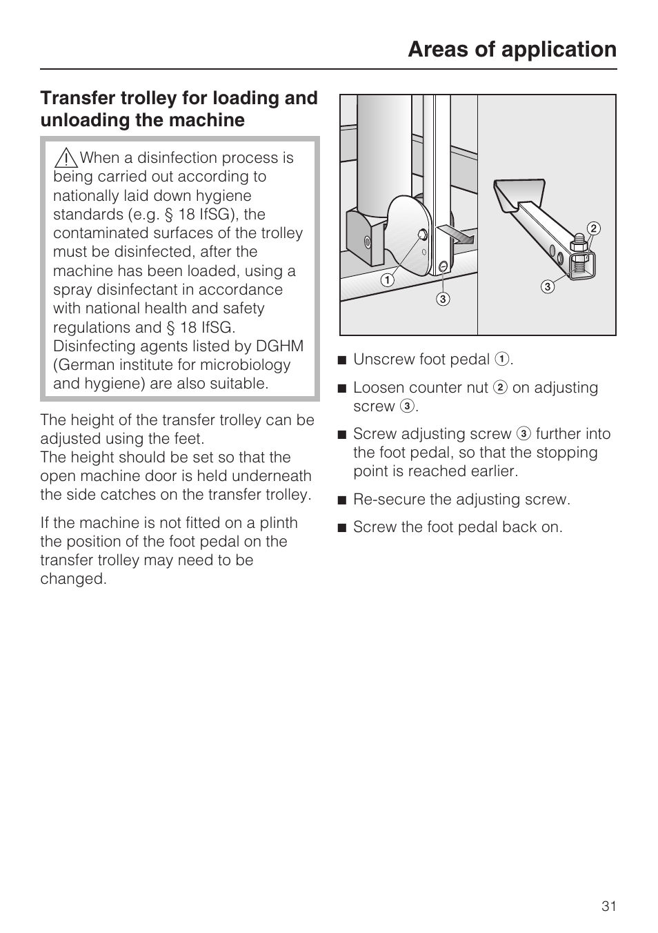 Areas of application | Miele G 7823 User Manual | Page 31 / 68