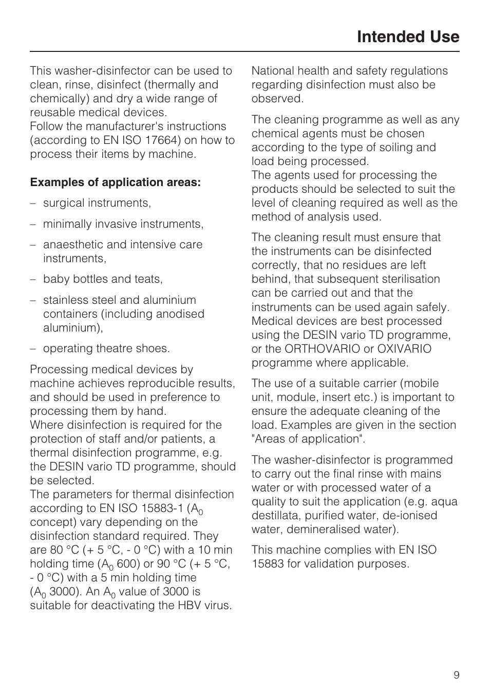 Intended use 9, Intended use | Miele G 7823 User Manual | Page 9 / 68