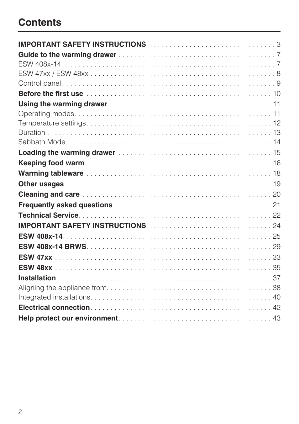 Miele ESW 408X-14 User Manual | Page 2 / 44